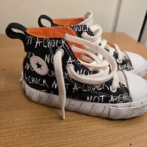 Converse Kids Black and White High-Tops with Orange‎ Lining